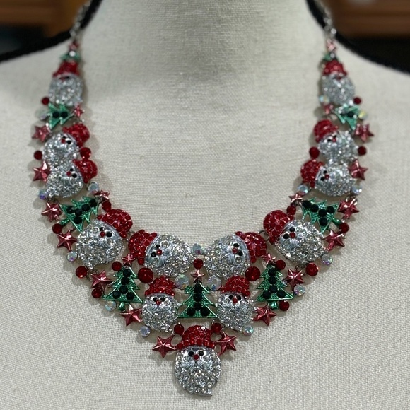 Santa Claus Necklace Earrings Christmas Element Party Costume Jewelry Set - Picture 1 of 14